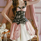 Mini robe de soirée en satin, sans bretelles, sans manches, ligne a, simple, C899