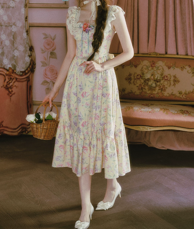 Romantic Square Neck Floral  Prom Dress Lace A-Line Evening Dress C8476