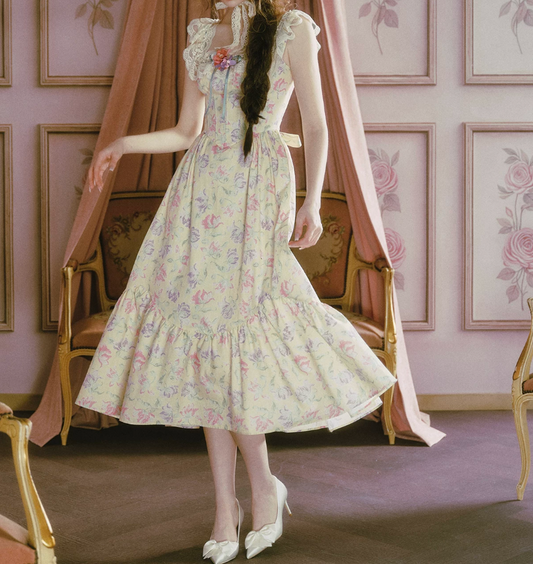 Romantic Square Neck Floral  Prom Dress Lace A-Line Evening Dress C8476