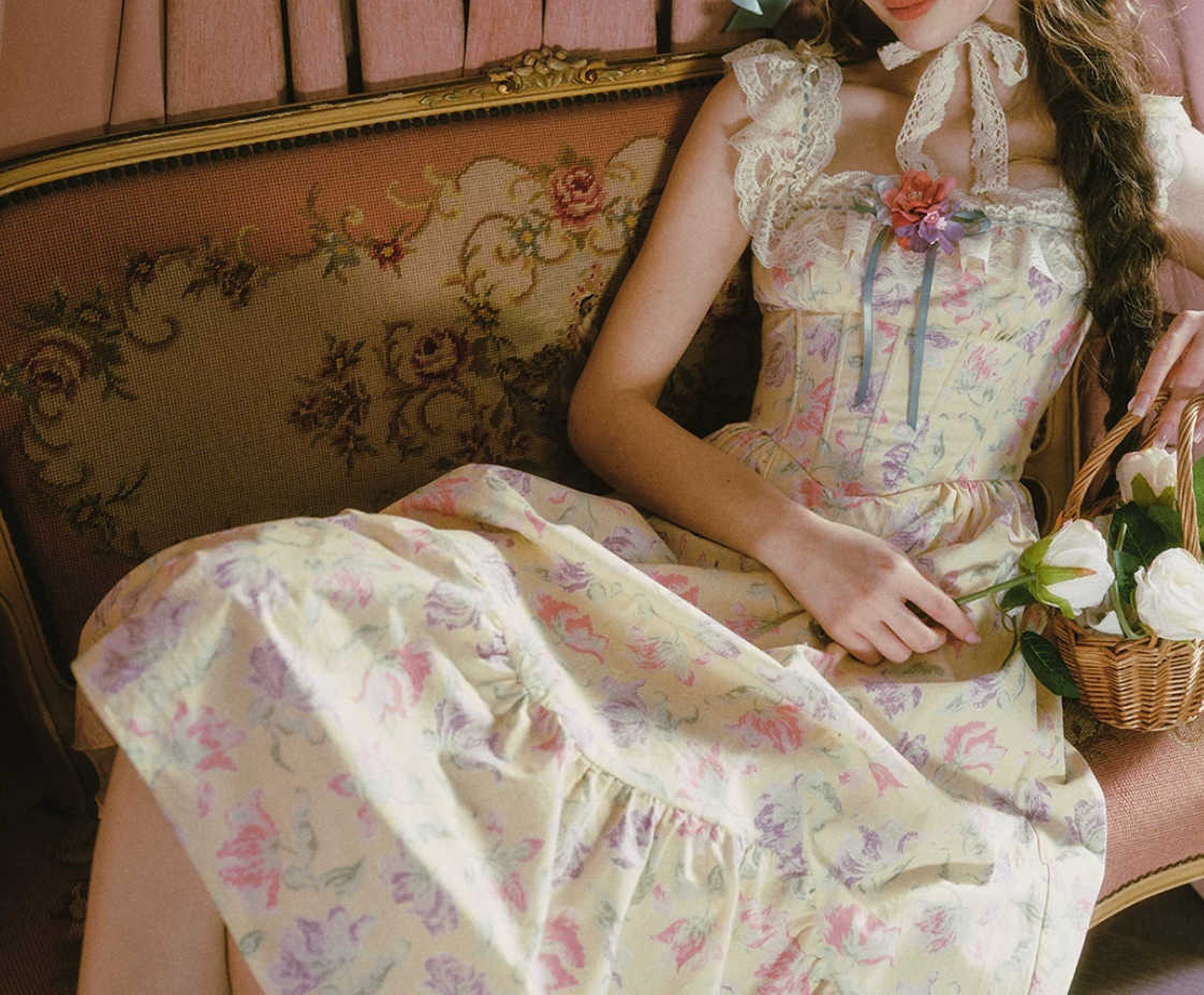 Romantic Square Neck Floral  Prom Dress Lace A-Line Evening Dress C8476