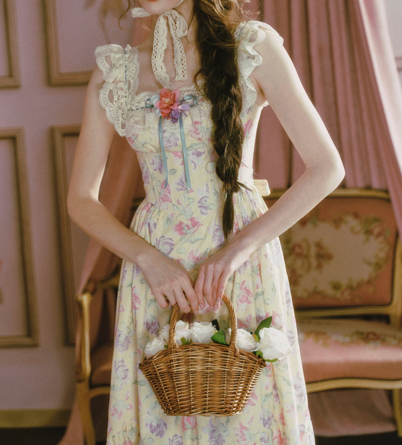Romantic Square Neck Floral  Prom Dress Lace A-Line Evening Dress C8476