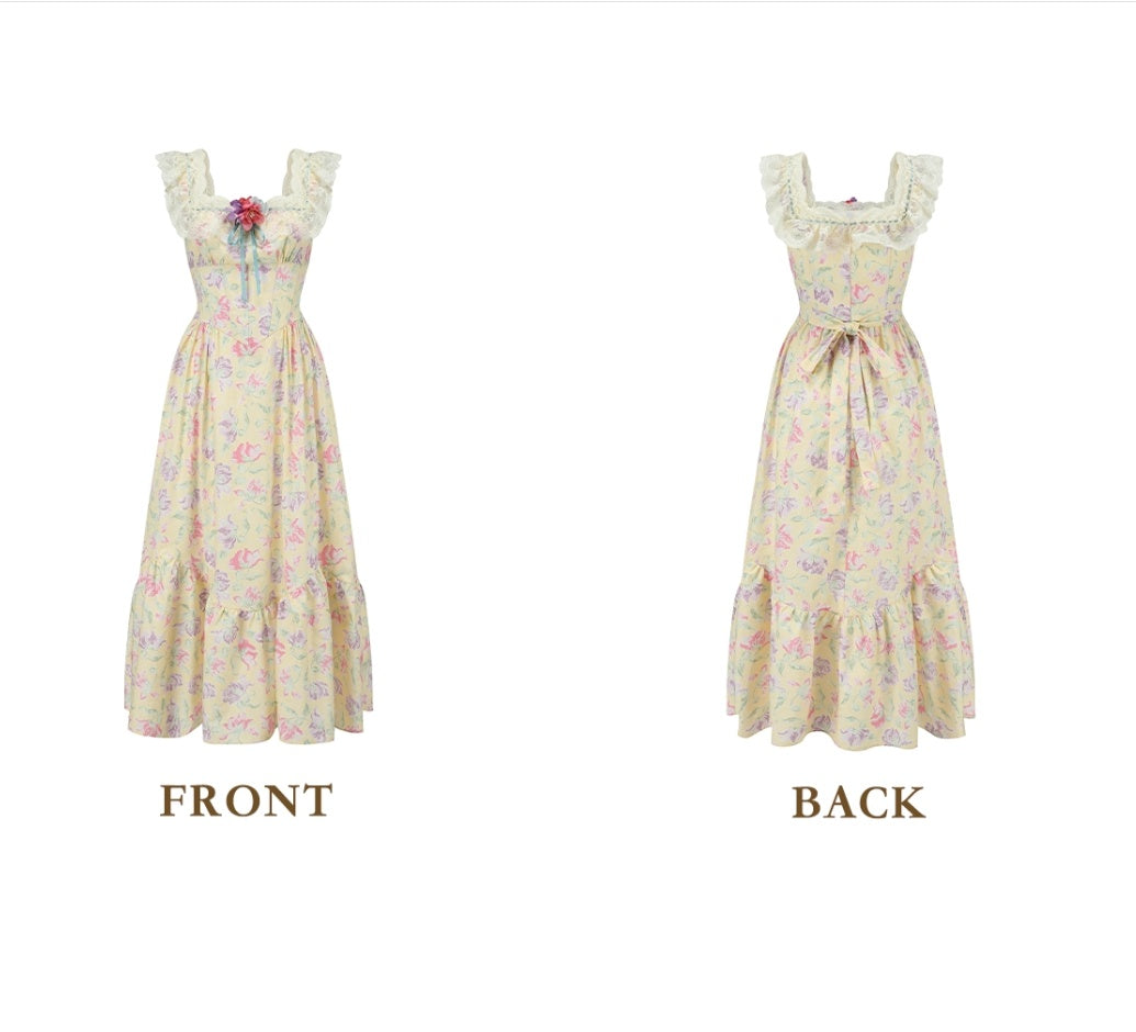 Romantic Square Neck Floral  Prom Dress Lace A-Line Evening Dress C8476