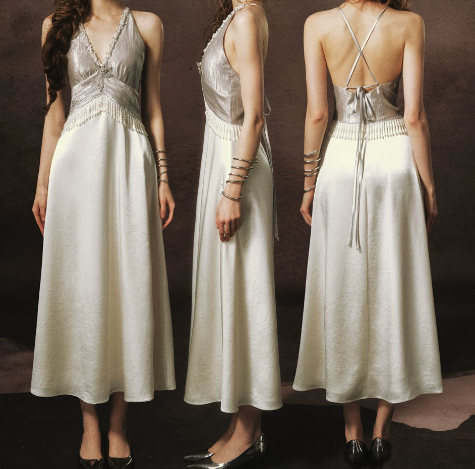 Robe de bal de princesse bustier à volants en satin long, robe de soirée C8117