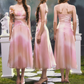 Classical Tie-Dye Pink Prom Dress Spaghetti Straps Floral A-Line Evening Dress C8478