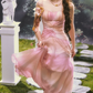 Classical Tie-Dye Pink Prom Dress Spaghetti Straps Floral A-Line Evening Dress C8478