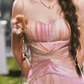 Classical Tie-Dye Pink Prom Dress Spaghetti Straps Floral A-Line Evening Dress C8478