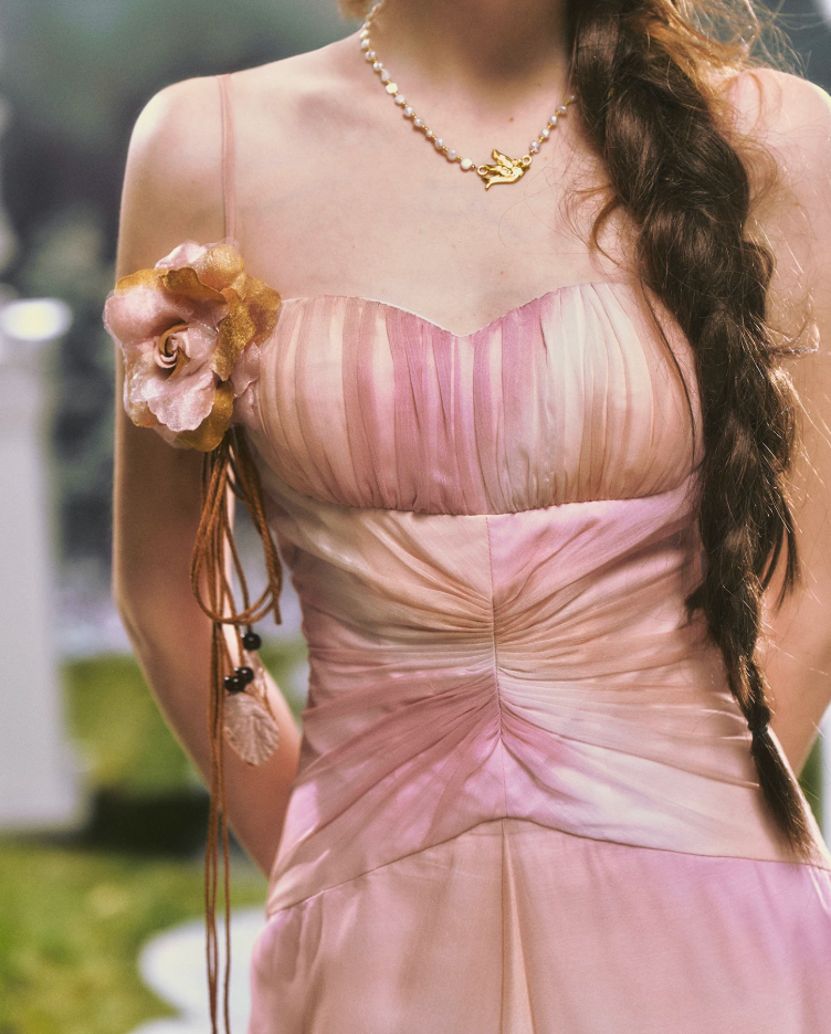 Classical Tie-Dye Pink Prom Dress Spaghetti Straps Floral A-Line Evening Dress C8478