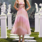 Classical Tie-Dye Pink Prom Dress Spaghetti Straps Floral A-Line Evening Dress C8478