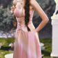 Classical Tie-Dye Pink Prom Dress Spaghetti Straps Floral A-Line Evening Dress C8478