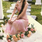Classical Tie-Dye Pink Prom Dress Spaghetti Straps Floral A-Line Evening Dress C8478