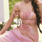 Classical Tie-Dye Pink Prom Dress Spaghetti Straps Floral A-Line Evening Dress C8478