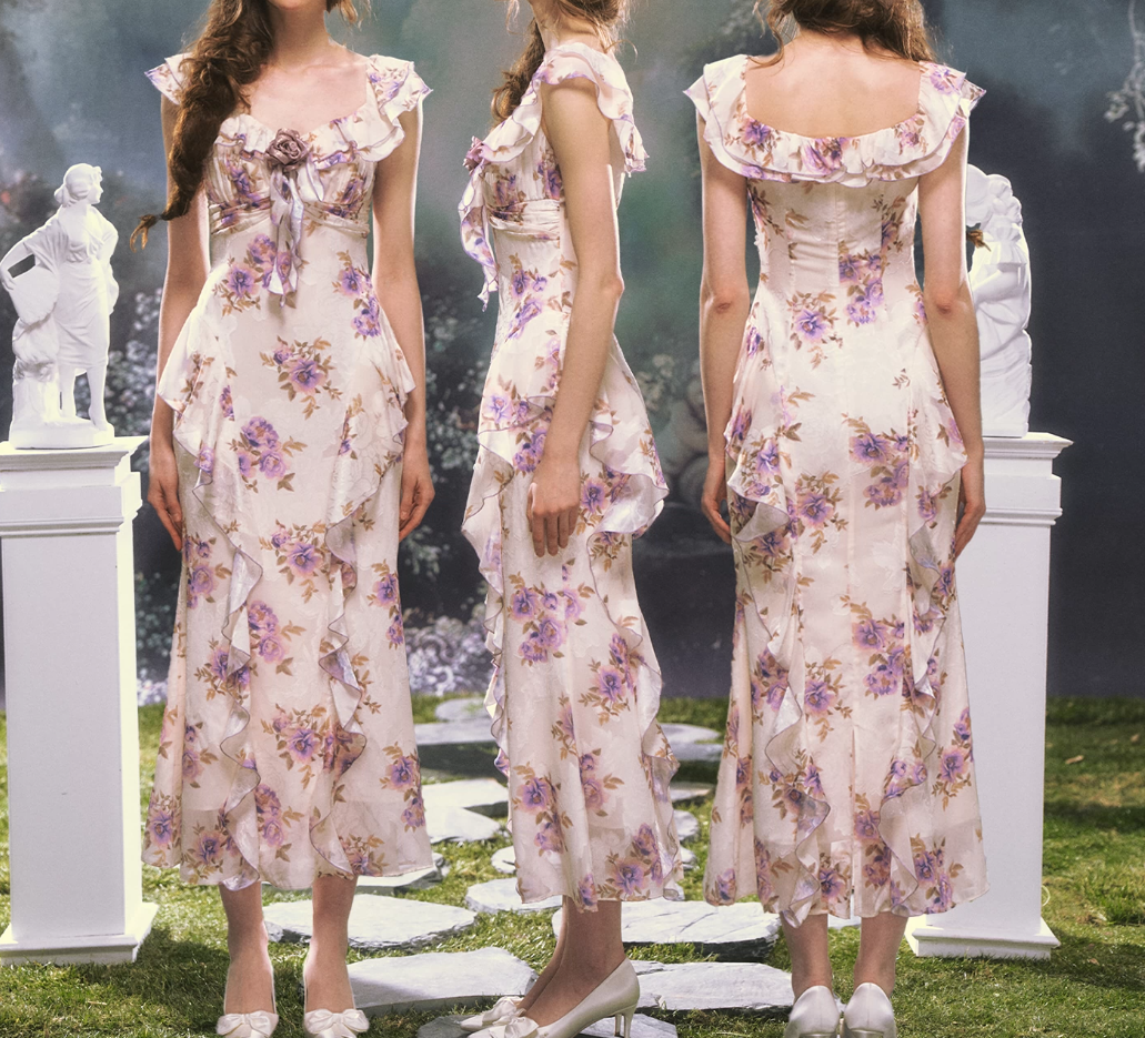 Robe de bal de princesse bustier à volants en satin long, robe de soirée C8117