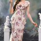 Robe de bal de princesse bustier à volants en satin long, robe de soirée C8117