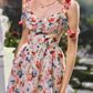 Rertro Spaghetti Straps Floral Prom Dress Appliques A-Line Evening Dress C8481