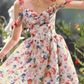 Rertro Spaghetti Straps Floral Prom Dress Appliques A-Line Evening Dress C8481