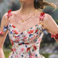 Rertro Spaghetti Straps Floral Prom Dress Appliques A-Line Evening Dress C8481
