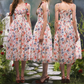 Rertro Spaghetti Straps Floral Prom Dress Appliques A-Line Evening Dress C8481