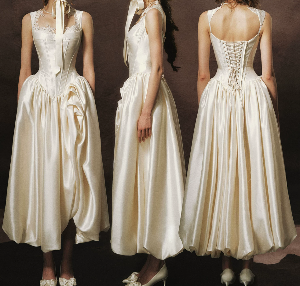 Superbe robe de mariée sirène bustier en satin et tulle, longue et en dentelle, C4563