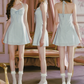 Simple Plaid Blue Homecoming Dress Halter Neck A-Line Birthday Dress C8483