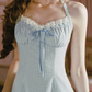 Simple Plaid Blue Homecoming Dress Halter Neck A-Line Birthday Dress C8483