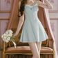 Simple Plaid Blue Homecoming Dress Halter Neck A-Line Birthday Dress C8483