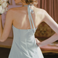Simple Plaid Blue Homecoming Dress Halter Neck A-Line Birthday Dress C8483