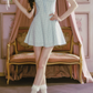 Simple Plaid Blue Homecoming Dress Halter Neck A-Line Birthday Dress C8483