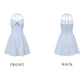 Simple Plaid Blue Homecoming Dress Halter Neck A-Line Birthday Dress C8483