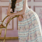 Playful Square Neck Floral Prom Dress Ruffles Bow A-Line Evening Dress C8485
