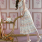 Playful Square Neck Floral Prom Dress Ruffles Bow A-Line Evening Dress C8485