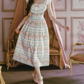 Playful Square Neck Floral Prom Dress Ruffles Bow A-Line Evening Dress C8485