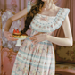 Playful Square Neck Floral Prom Dress Ruffles Bow A-Line Evening Dress C8485