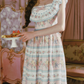 Playful Square Neck Floral Prom Dress Ruffles Bow A-Line Evening Dress C8485