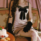 Adorable Lace Spaghetti Straps White Homecoming Dress Bow Ruffles Polka Dots A-Line Birthday Dress C8487