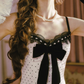 Adorable Lace Spaghetti Straps White Homecoming Dress Bow Ruffles Polka Dots A-Line Birthday Dress C8487