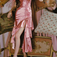 Unique Off-the-Shoulder Pink Prom Dress Ruffles Slit Mermaid Evening Dress C8488