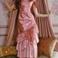 Unique Off-the-Shoulder Pink Prom Dress Ruffles Slit Mermaid Evening Dress C8488