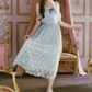 Classical Lace Blue Prom Dress Spaghetti Straps A-Line Evening Dress C8489