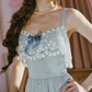 Classical Lace Blue Prom Dress Spaghetti Straps A-Line Evening Dress C8489