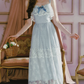 Classical Lace Blue Prom Dress Spaghetti Straps A-Line Evening Dress C8489