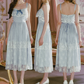 Classical Lace Blue Prom Dress Spaghetti Straps A-Line Evening Dress C8489