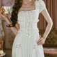 Sweet Short Sleeve Square Neck White Prom Dress Bows Stripes A-Line Evening Dress C8490