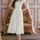 Sweet Short Sleeve Square Neck White Prom Dress Bows Stripes A-Line Evening Dress C8490