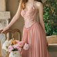 Enchanting Halter Neck Pink Prom Dress Lace A-Line Evening Dress C8493