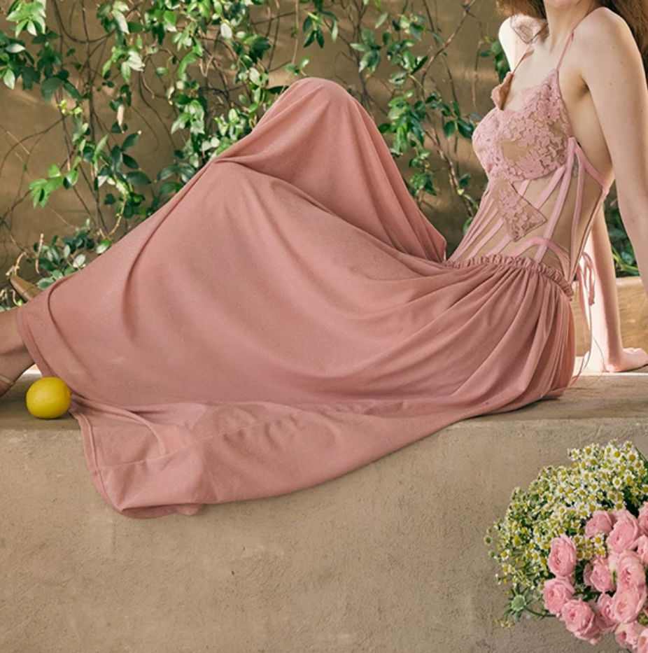 Enchanting Halter Neck Pink Prom Dress Lace A-Line Evening Dress C8493
