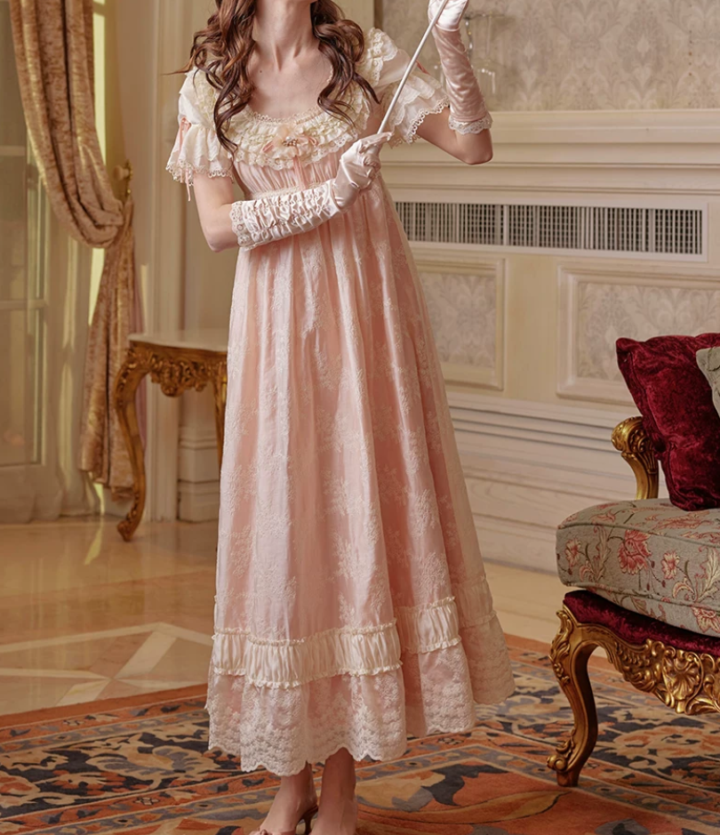 Romantic Jewel Neck Pink Prom Dress Lace A-Line Evening Dress C8494