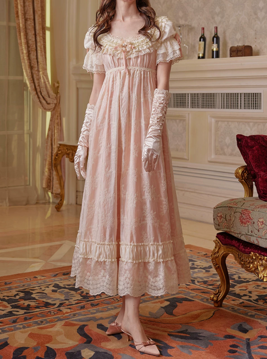 Romantic Jewel Neck Pink Prom Dress Lace A-Line Evening Dress C8494