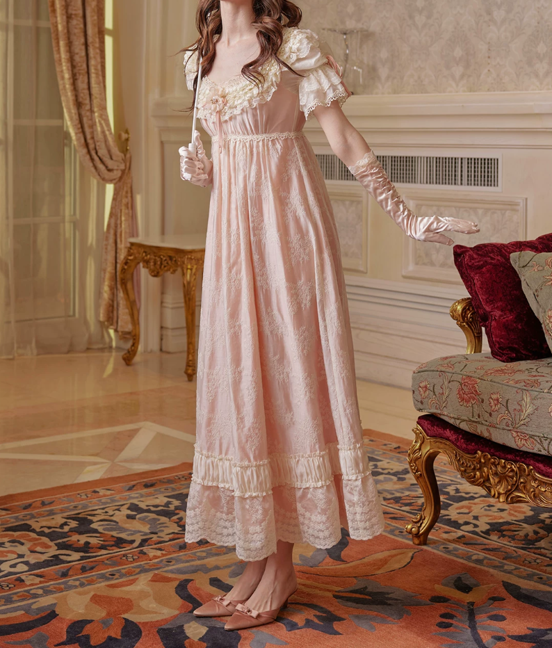 Romantic Jewel Neck Pink Prom Dress Lace A-Line Evening Dress C8494