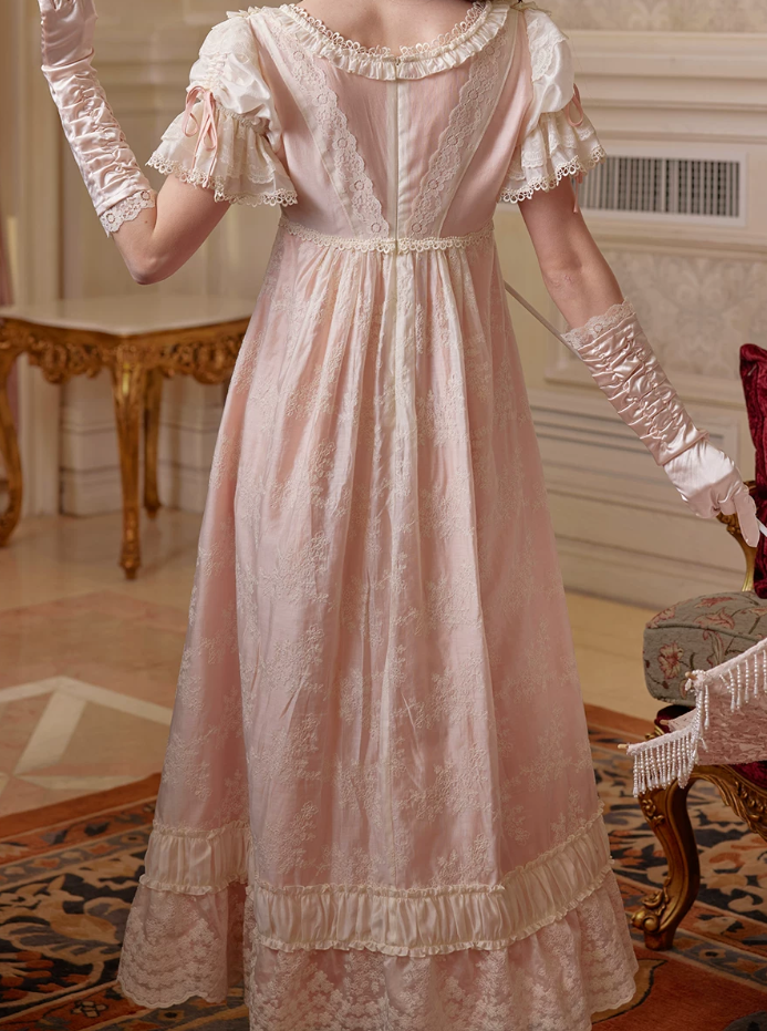 Romantic Jewel Neck Pink Prom Dress Lace A-Line Evening Dress C8494