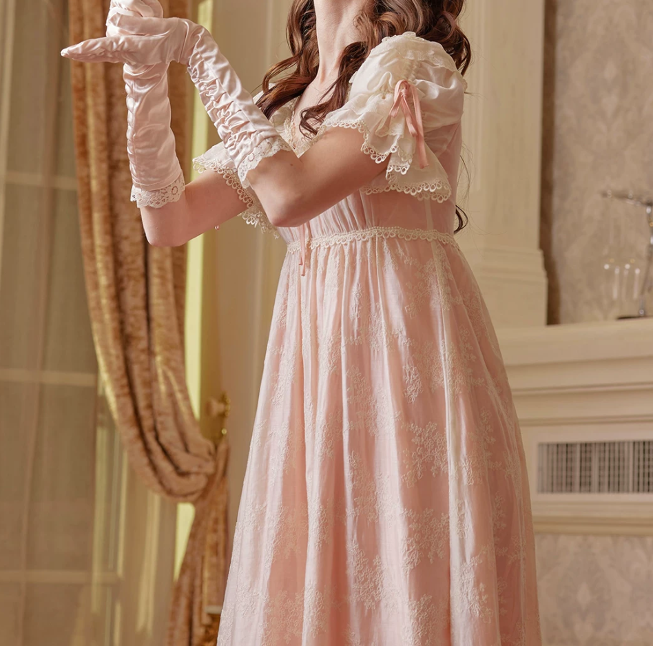 Romantic Jewel Neck Pink Prom Dress Lace A-Line Evening Dress C8494